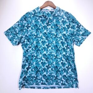 Puma Golf Polo Shirt Men XL Teal Floral Print Short Sleeve Performance Casual